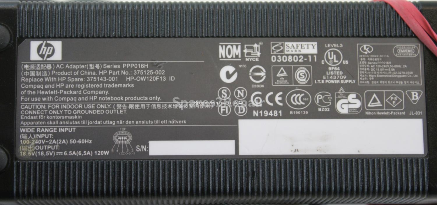 Hewlett Packard - Charger - PPP016H - 375125-002 - 18.5V 6.5A (Original)