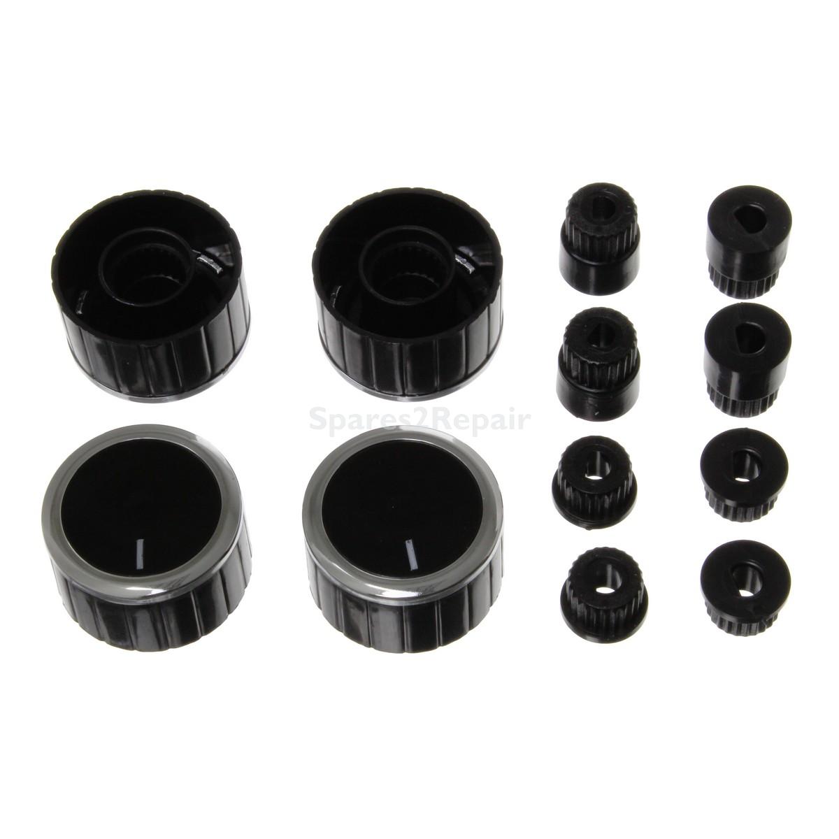 Universal Black/Stainless Steel Oven Knob Kit with Two Adapters (Pack of 4)