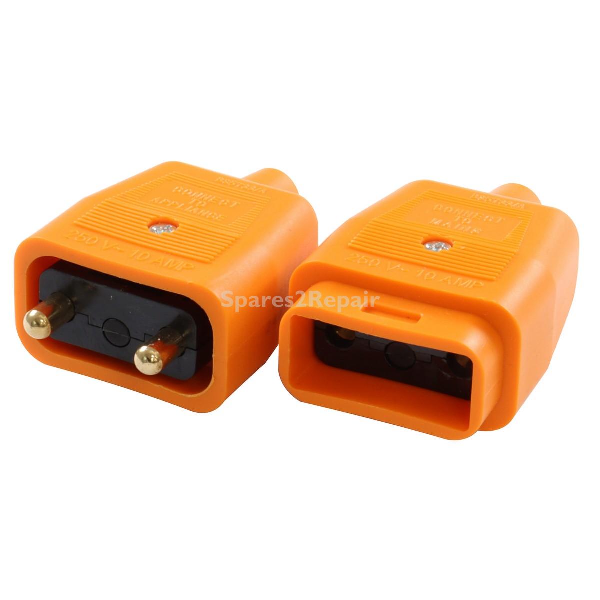Universal Orange 2-Pin 250V, 10A Inline Cable Connector Joiner